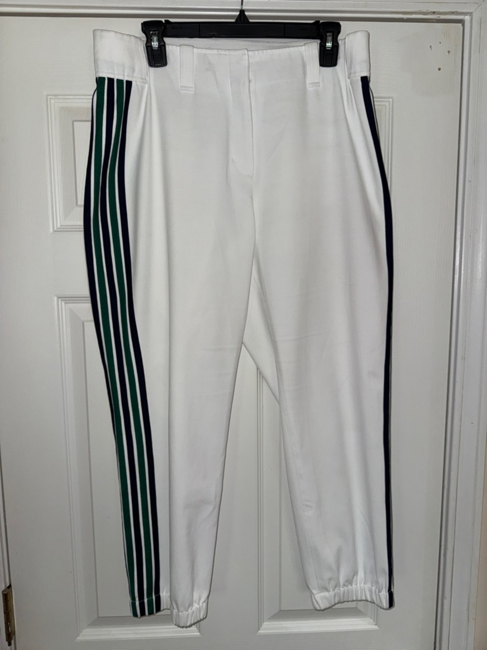 Tory Burch Sport:Women's White Track/jogger Pants with Navy & Green Side Stripes